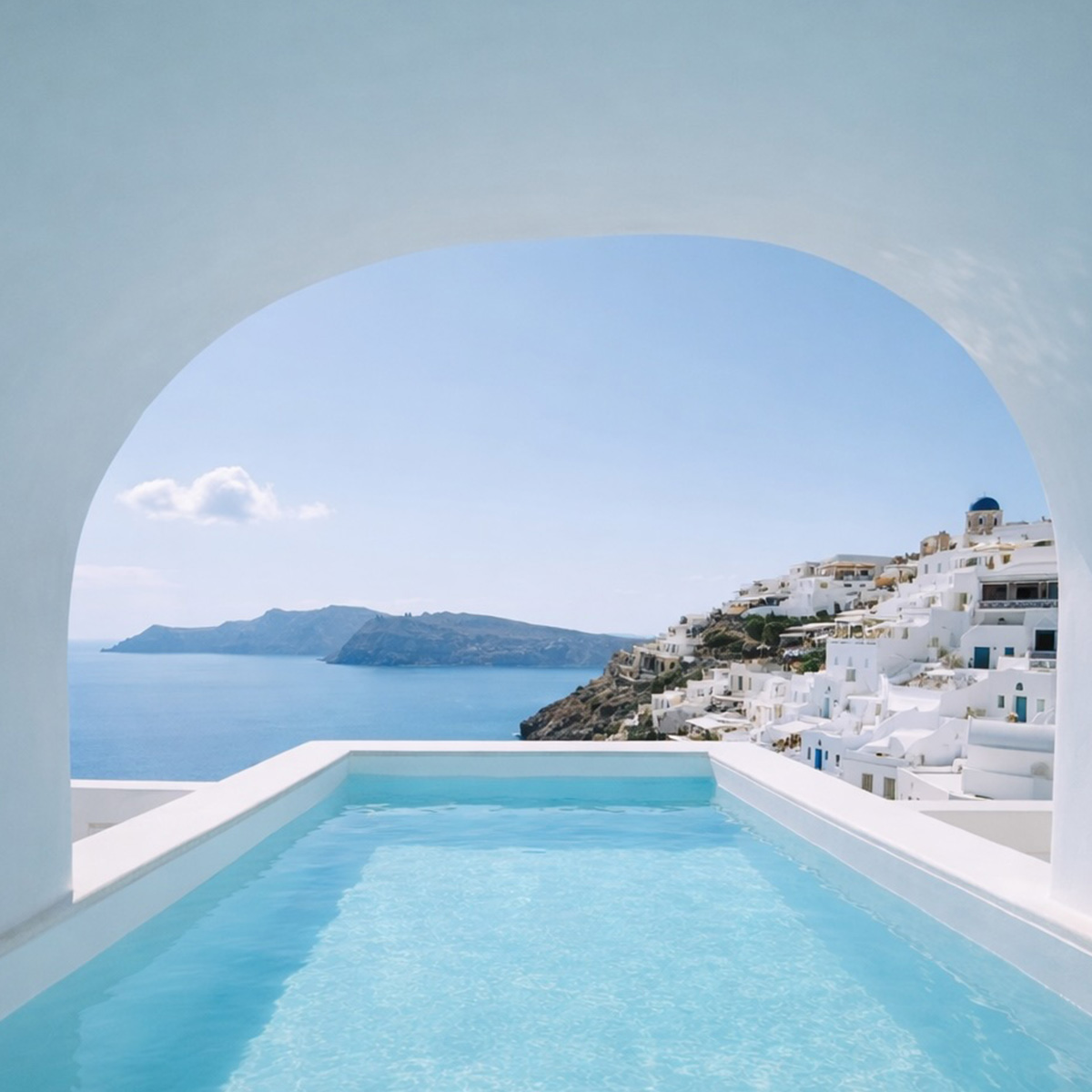 Quiet Santorini terrace with caldera view