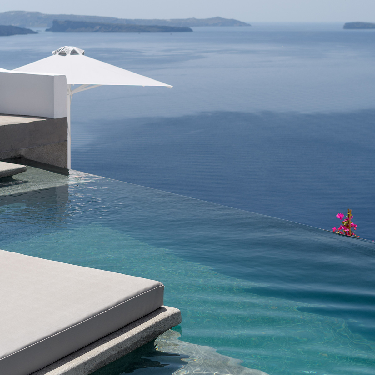 Quiet Santorini terrace with caldera view